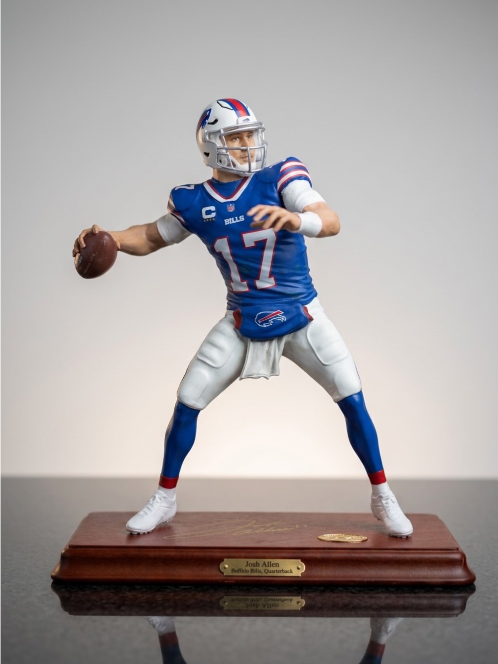 NFL Josh Allen Buffalo Bills Blue and White Quarterback Figurine “Danbury Mint”